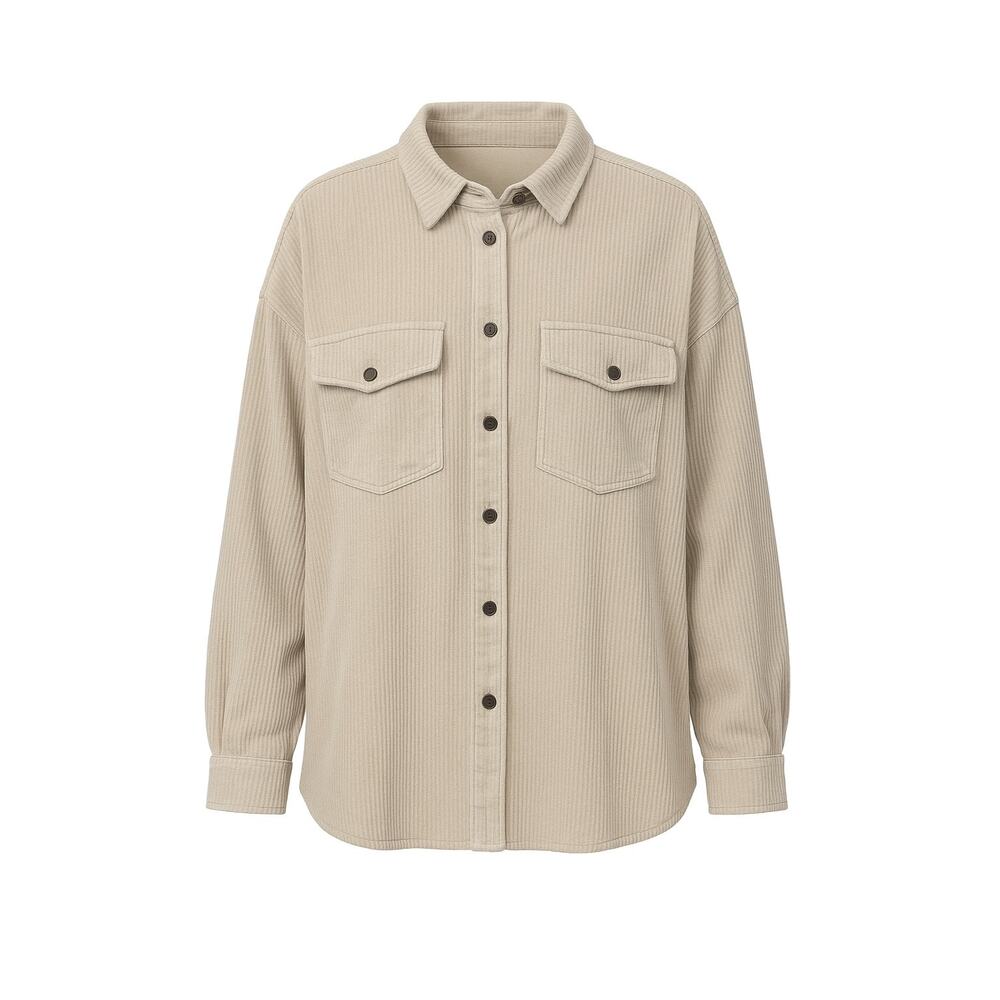 Rue+ 1X Beige Corduroy Oversized Shacket Button Down Long Sleeve Jacket